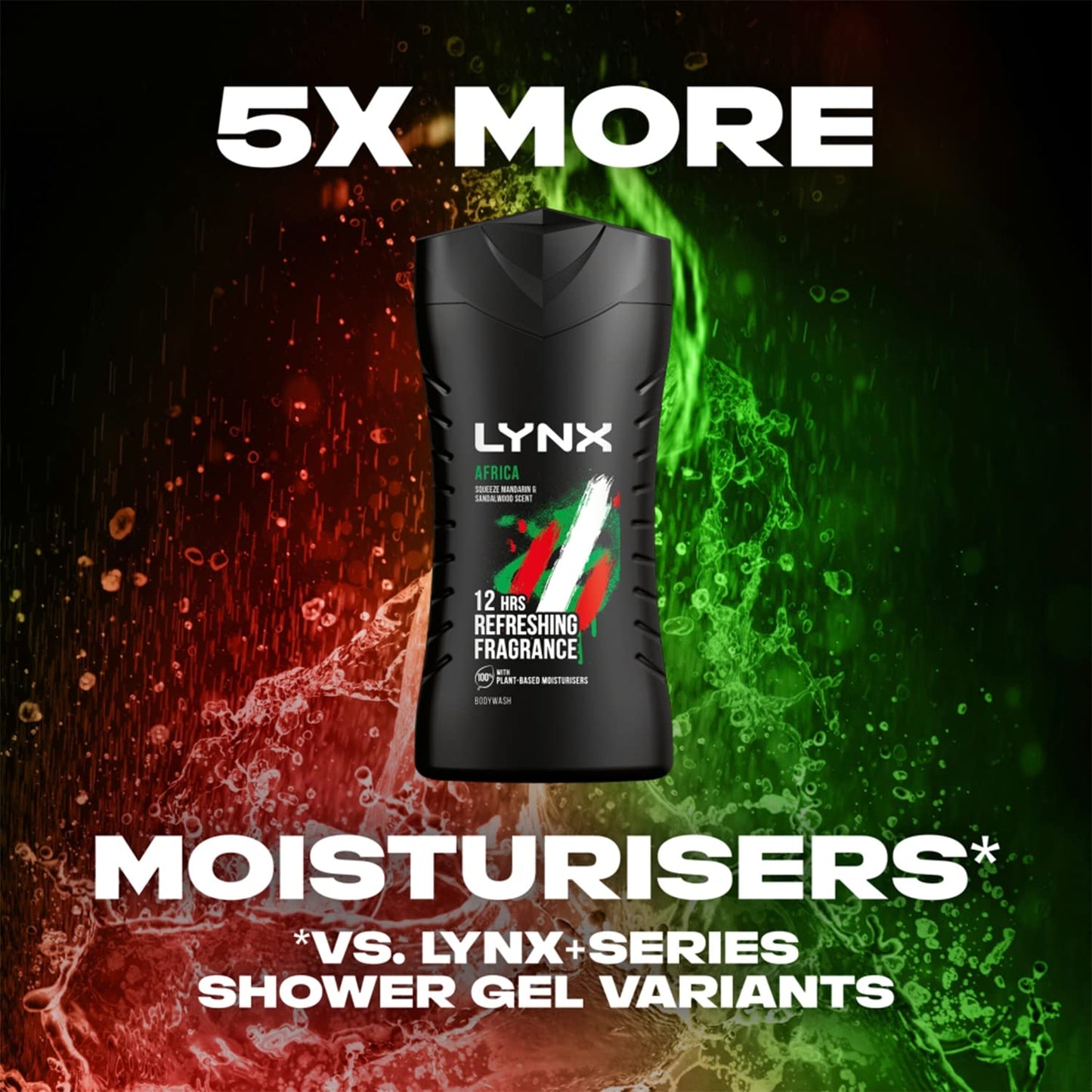 Lynx Africa Body Wash with 12 Hour Refreshing Fragrance Squeezed Mandarin and Sandalwood Scent with Plant-based Moisturizers, 225 ml Bulk Buy 3 Pack