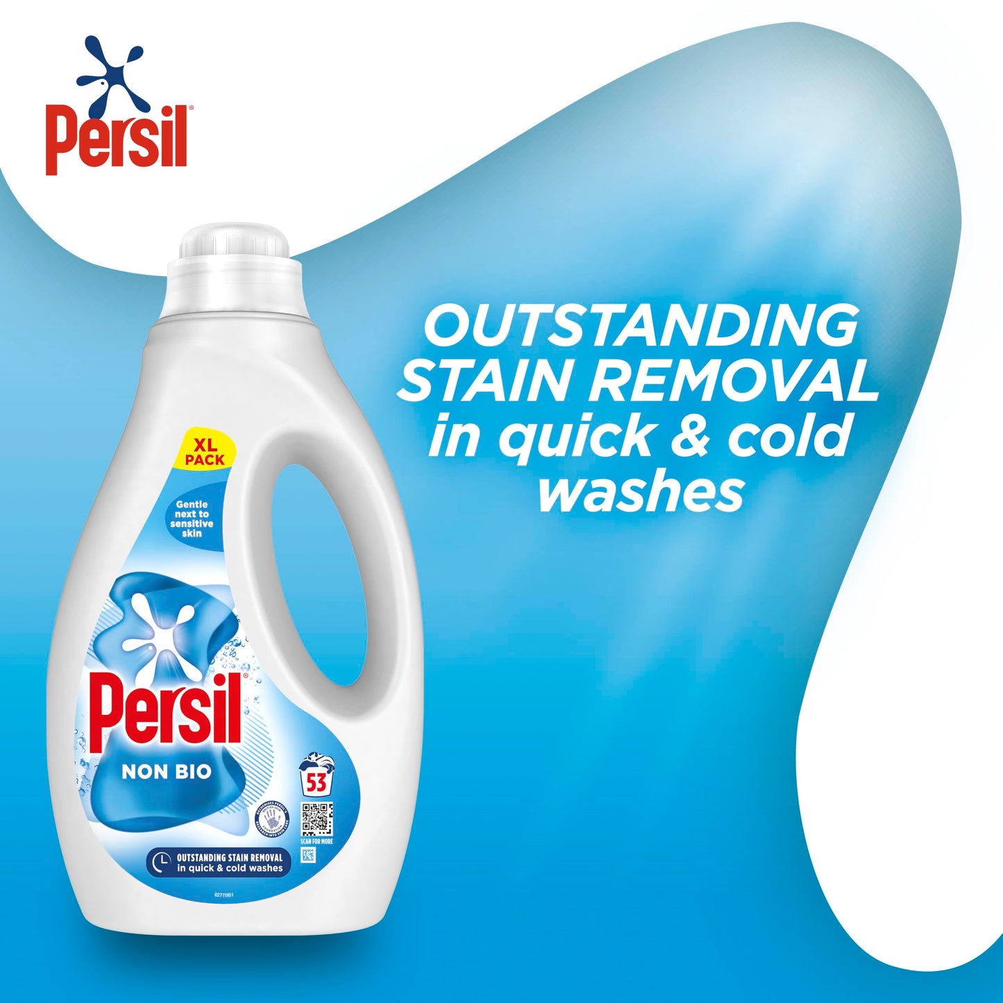 Persil Bio Laundry Washing Liquid Detergent 1st time removal of tough stains outstanding stain removal in quick & cold washes 53 washes (1.431 L)