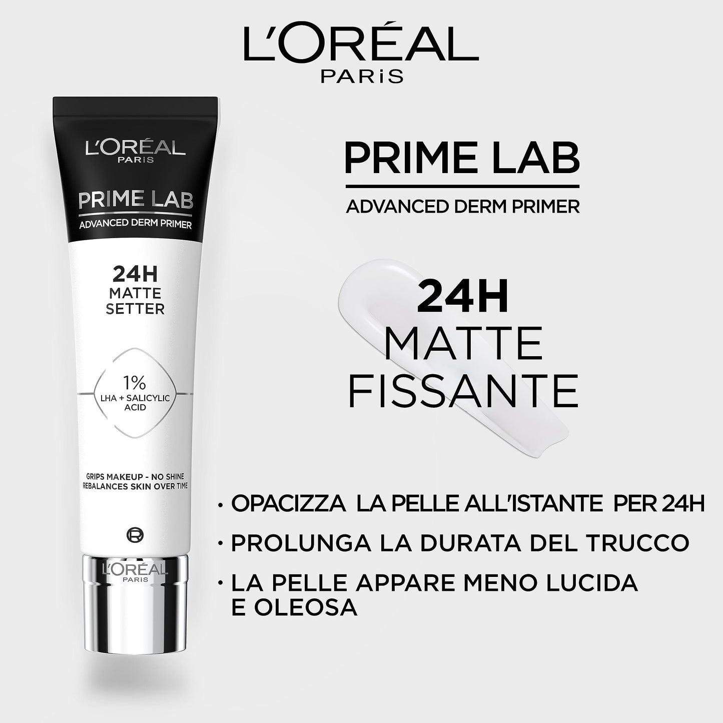 L'Oréal Paris Matte Setter Primer, Matte Finish, Extends Makeup Wear, Advanced Derm Primer, Grips Makeup, No Shine, Prime Lab, 30ml