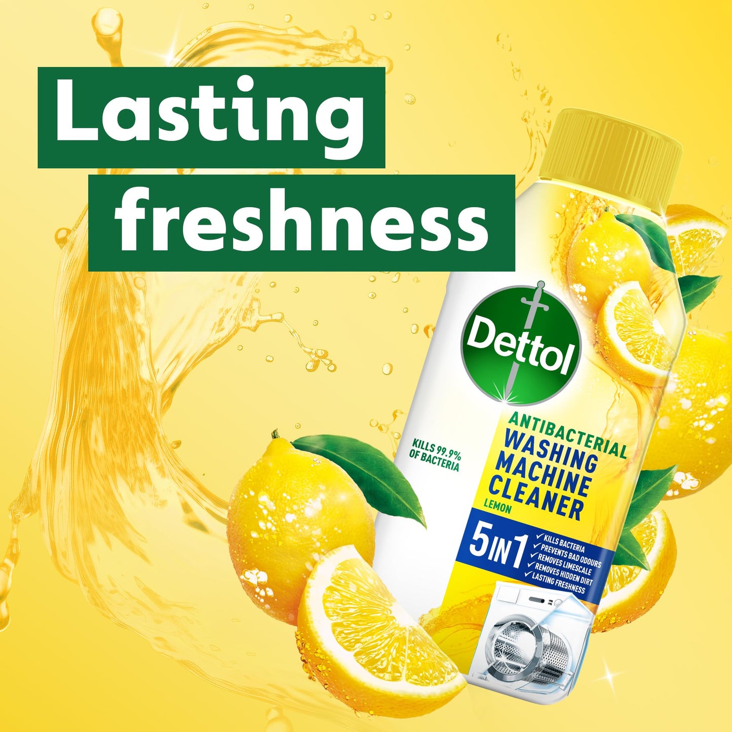 Dettol Washing Machine Cleaner, Original Fresh, 250ml, Laundry, Antibacterial, Disinfectant, Deep Clean Washing Machine, Removes Limescale Odours and Dirt, Descaler