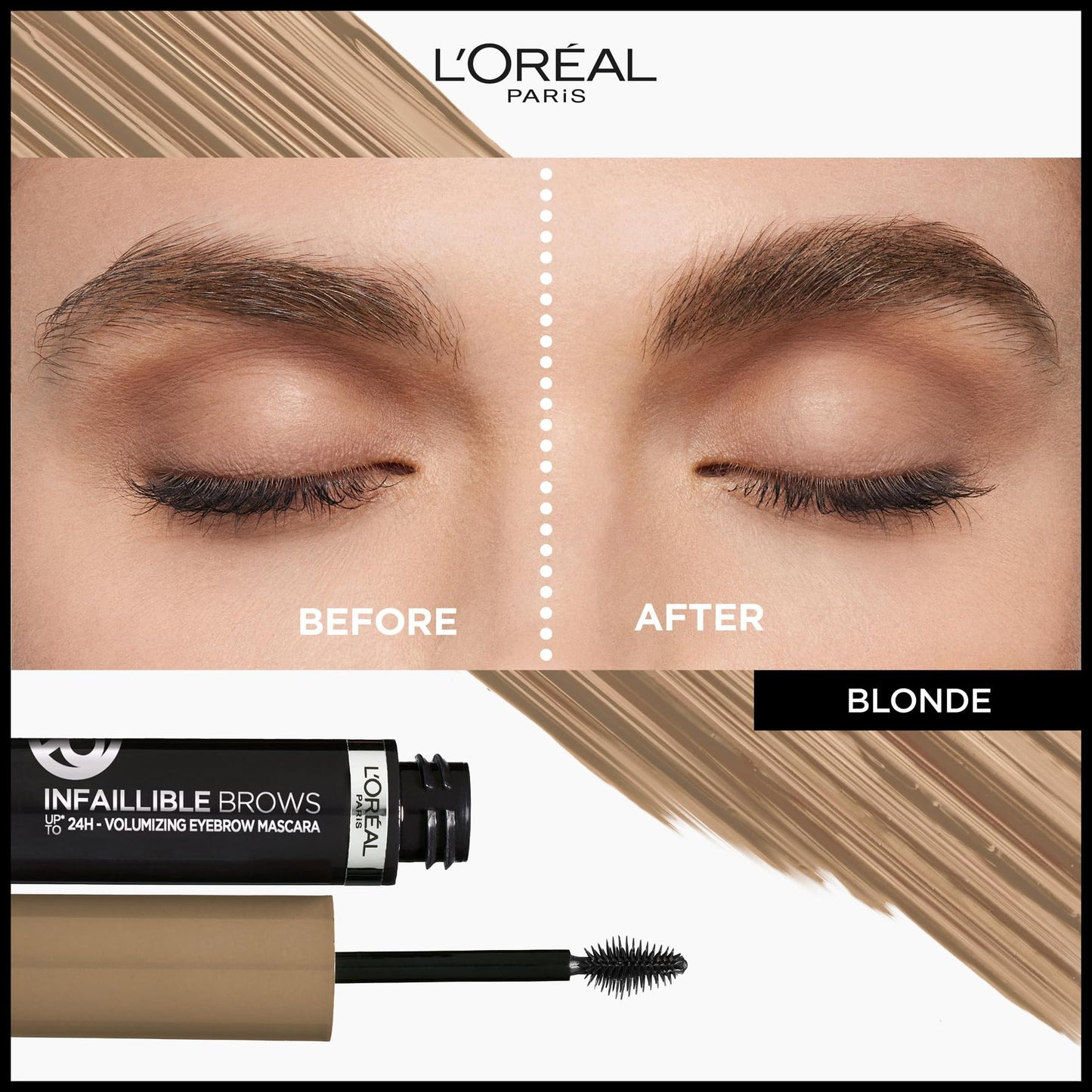 L'Oréal Paris Volumising Brow Mascara, Longwear Brow Gel for Fuller Looking Eyebrows, Up To 24 Hours Wear, Water Resistant, Infallible Brows, 5 ml, Shade: 5.0 Light Brunette