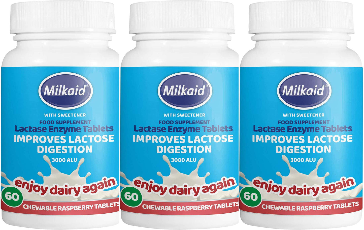 Milkaid Lactase Enzyme Chewable Tablets for Lactose Intolerance Relief | Prevents Gas, Bloating & Diarrhoea | Fast Acting Dairy Digestive Supplement | Gluten Free & Vegan | 120 tablets