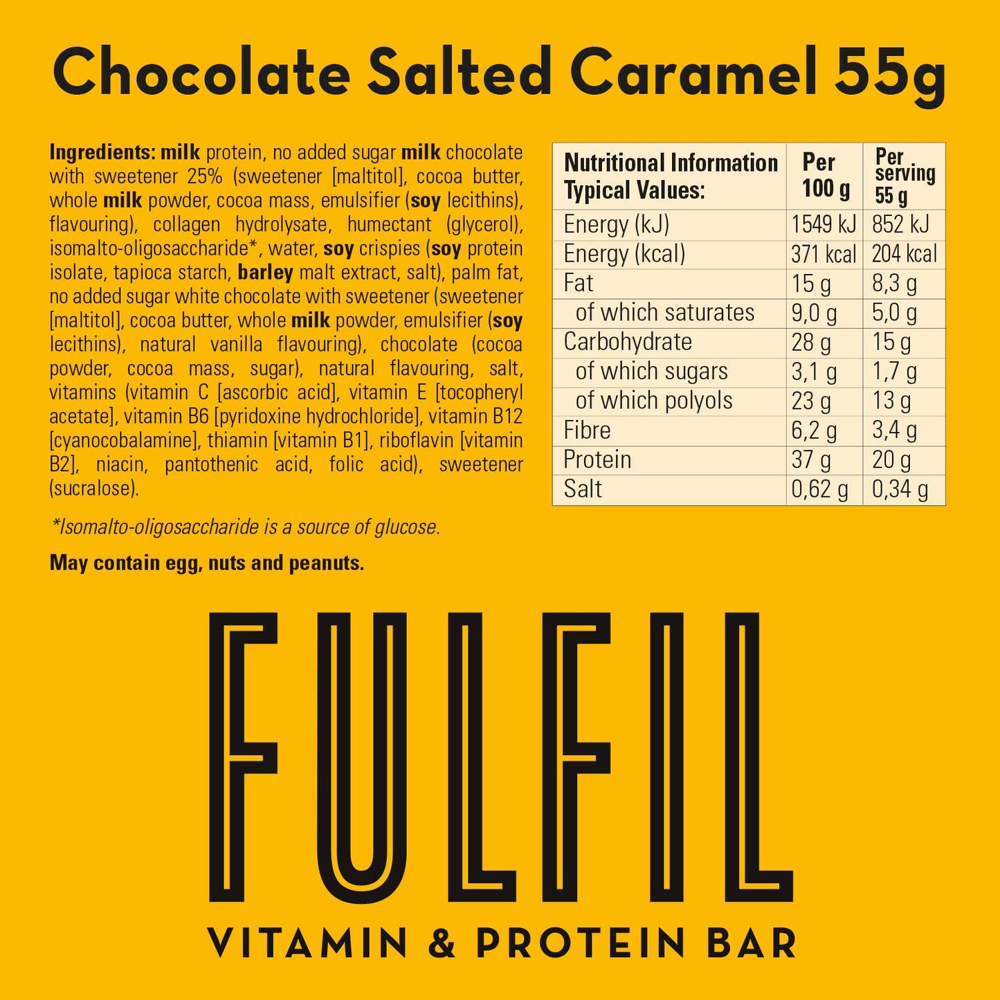 Fulfil Vitamin and Protein Bar (15 x 55 g Bars), Milk Chocolate Crunch Flavour, 20 g High Protein, 9 Vitamins, Low Sugar