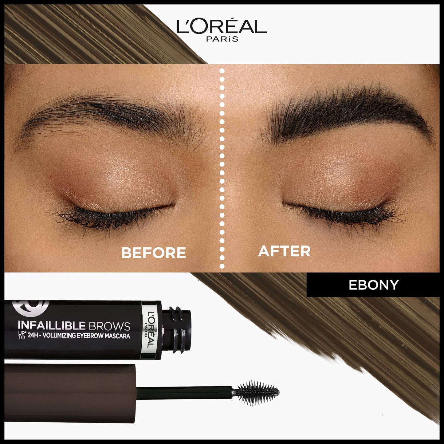 L'Oréal Paris Volumising Brow Mascara, Longwear Brow Gel for Fuller Looking Eyebrows, Up To 24 Hours Wear, Water Resistant, Infallible Brows, 5 ml, Shade: 5.0 Light Brunette