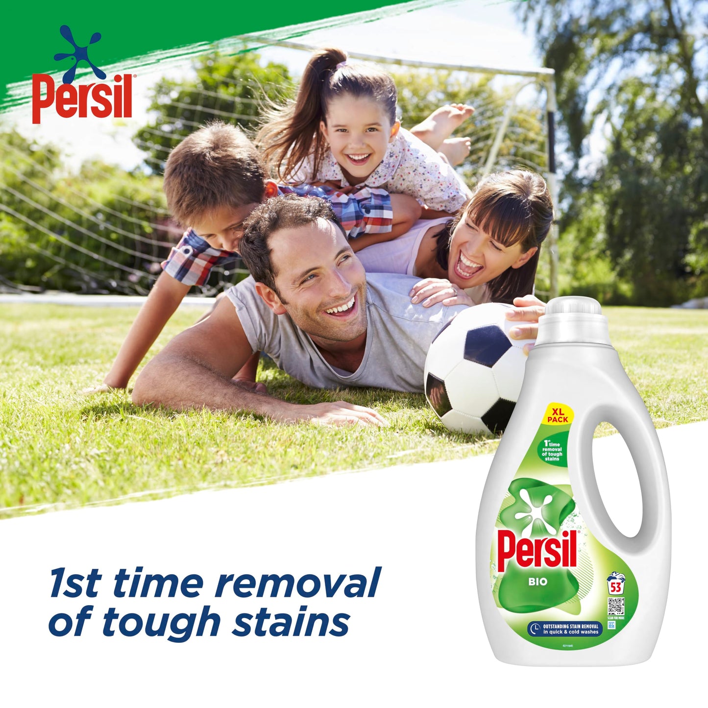 Persil Bio Laundry Washing Liquid Detergent 1st time removal of tough stains outstanding stain removal in quick & cold washes 53 washes (1.431 L)