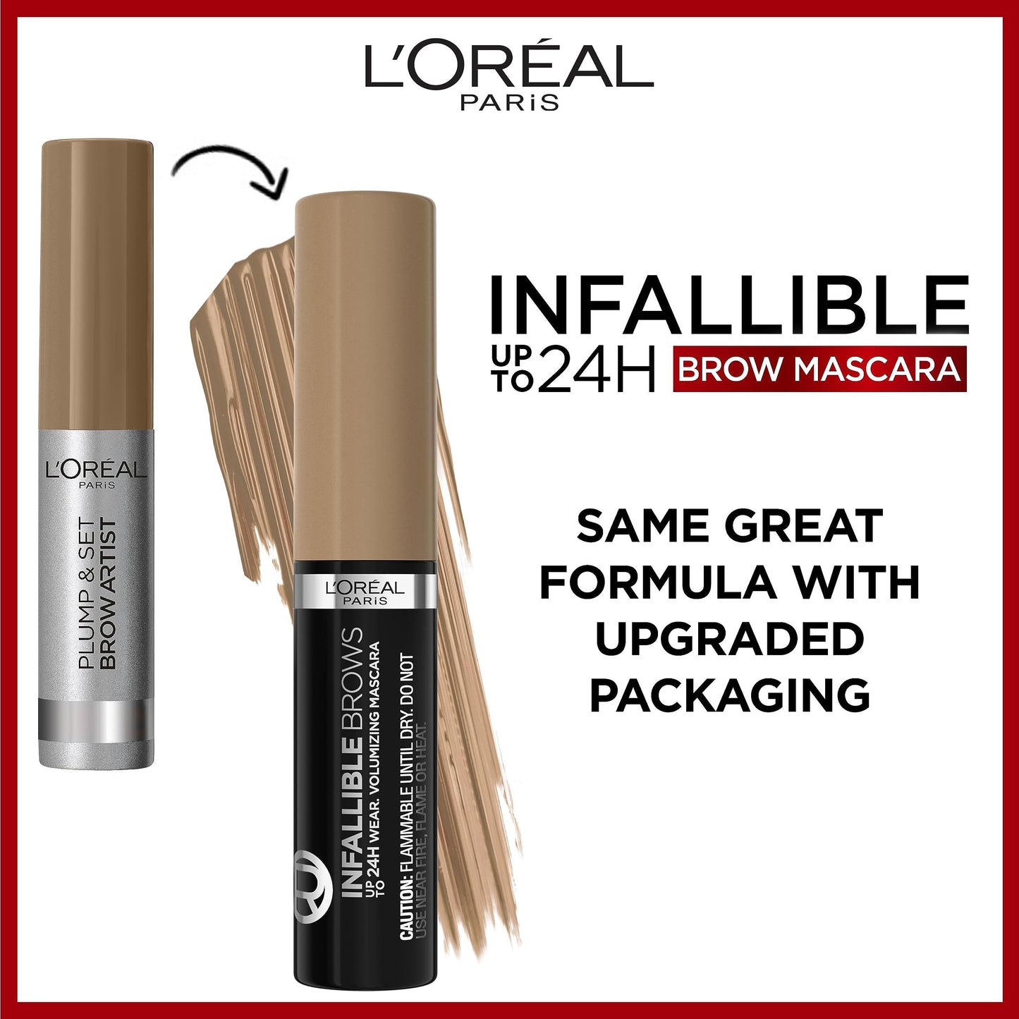 L'Oréal Paris Volumising Brow Mascara, Longwear Brow Gel for Fuller Looking Eyebrows, Up To 24 Hours Wear, Water Resistant, Infallible Brows, 5 ml, Shade: 5.0 Light Brunette