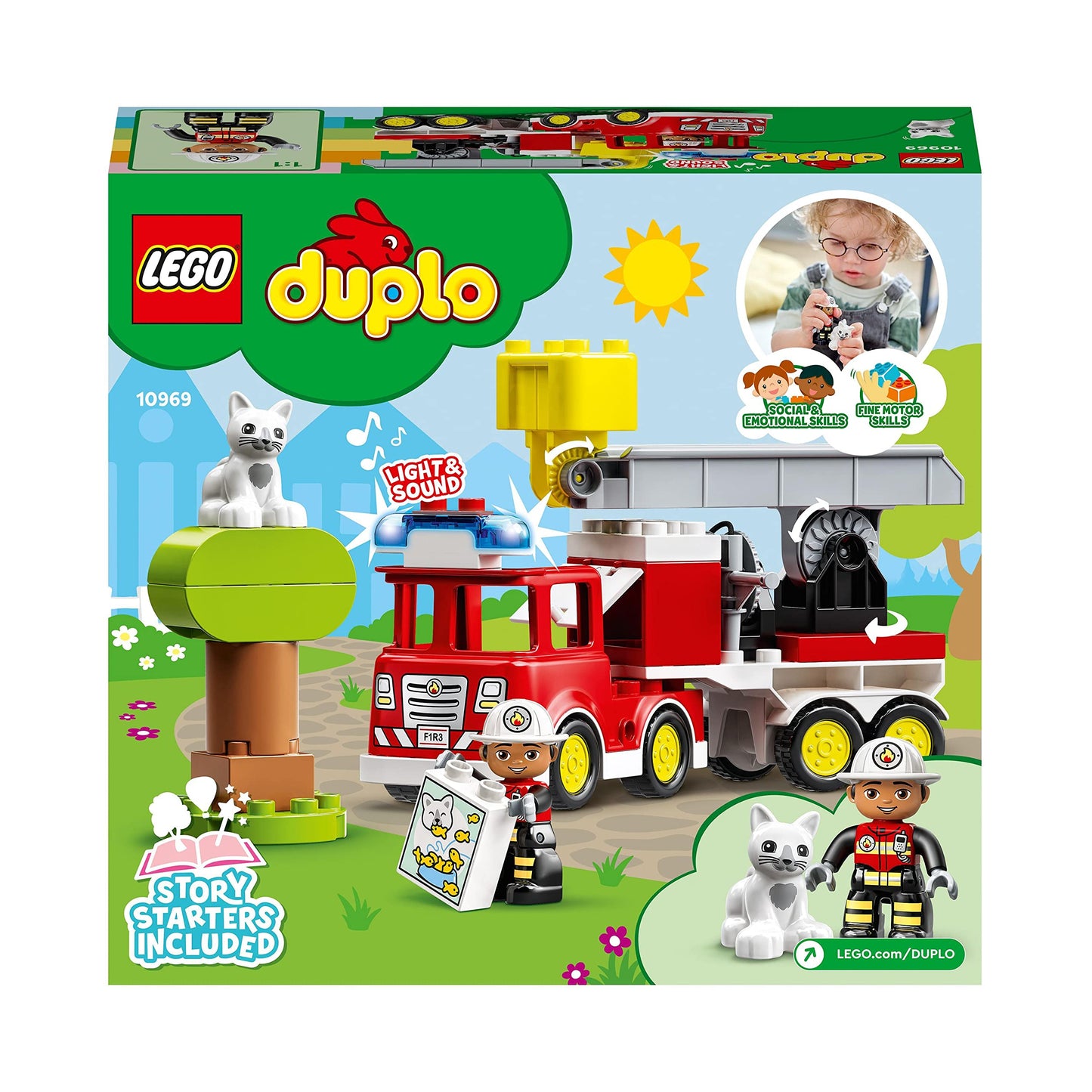 LEGO 10969 DUPLO Town Fire Engine Toy for Toddlers 2 Plus Years Old, Truck with Lights and Siren, Firefighter & Cat Figures, Learning Toys