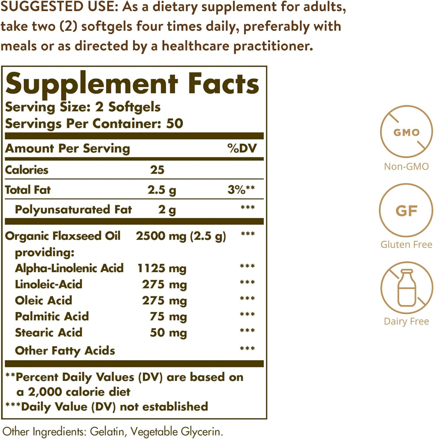 Solgar Flaxseed Oil 1250 mg Softgels - Food Supplement, Pack of 100 - Alpha-Linolenic Acid - For Immunity, Skin and Heart Health - Maintenance of healthy cholesterol