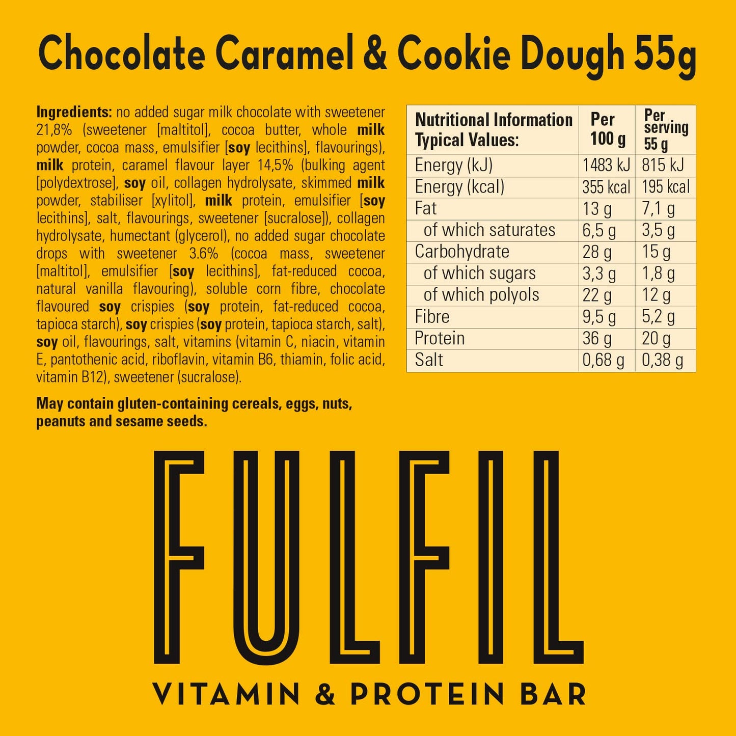 Fulfil Vitamin and Protein Bar (15 x 55 g Bars), Milk Chocolate Crunch Flavour, 20 g High Protein, 9 Vitamins, Low Sugar