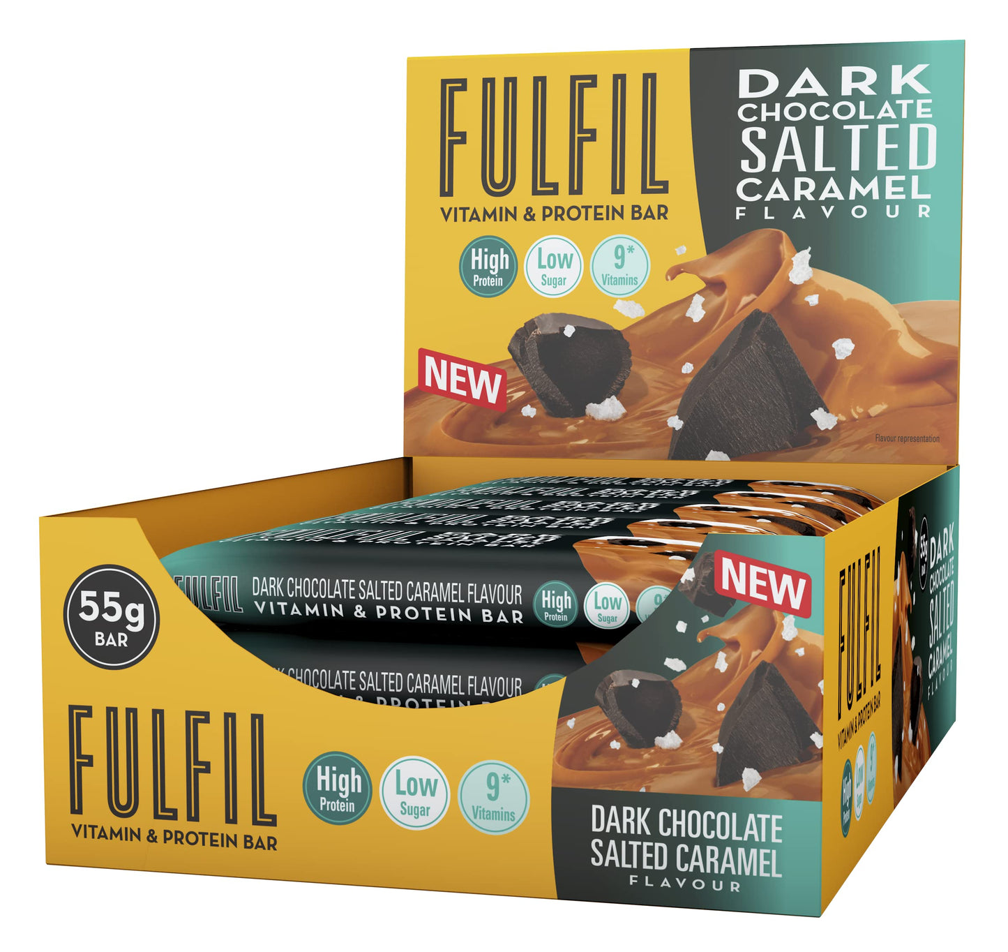 Fulfil Vitamin and Protein Bar (15 x 55 g Bars), Milk Chocolate Crunch Flavour, 20 g High Protein, 9 Vitamins, Low Sugar