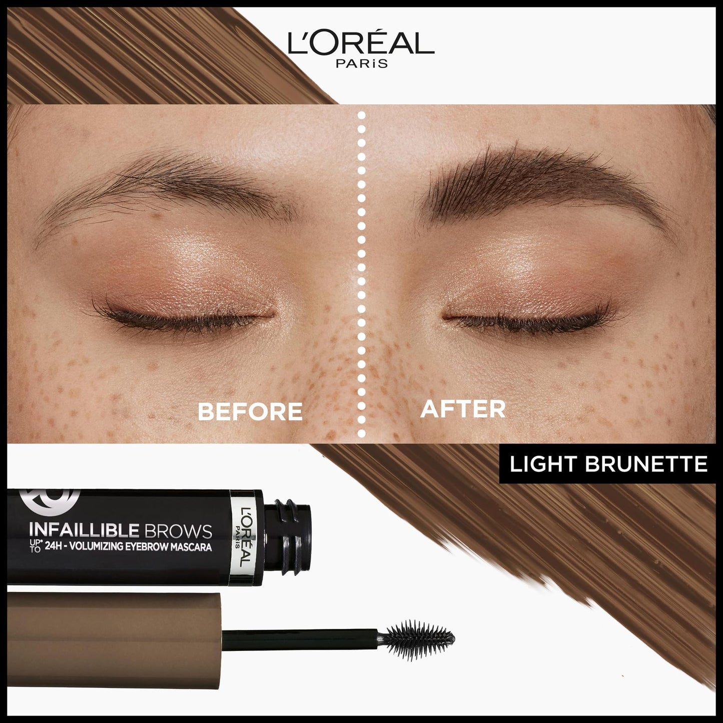 L'Oréal Paris Volumising Brow Mascara, Longwear Brow Gel for Fuller Looking Eyebrows, Up To 24 Hours Wear, Water Resistant, Infallible Brows, 5 ml, Shade: 5.0 Light Brunette