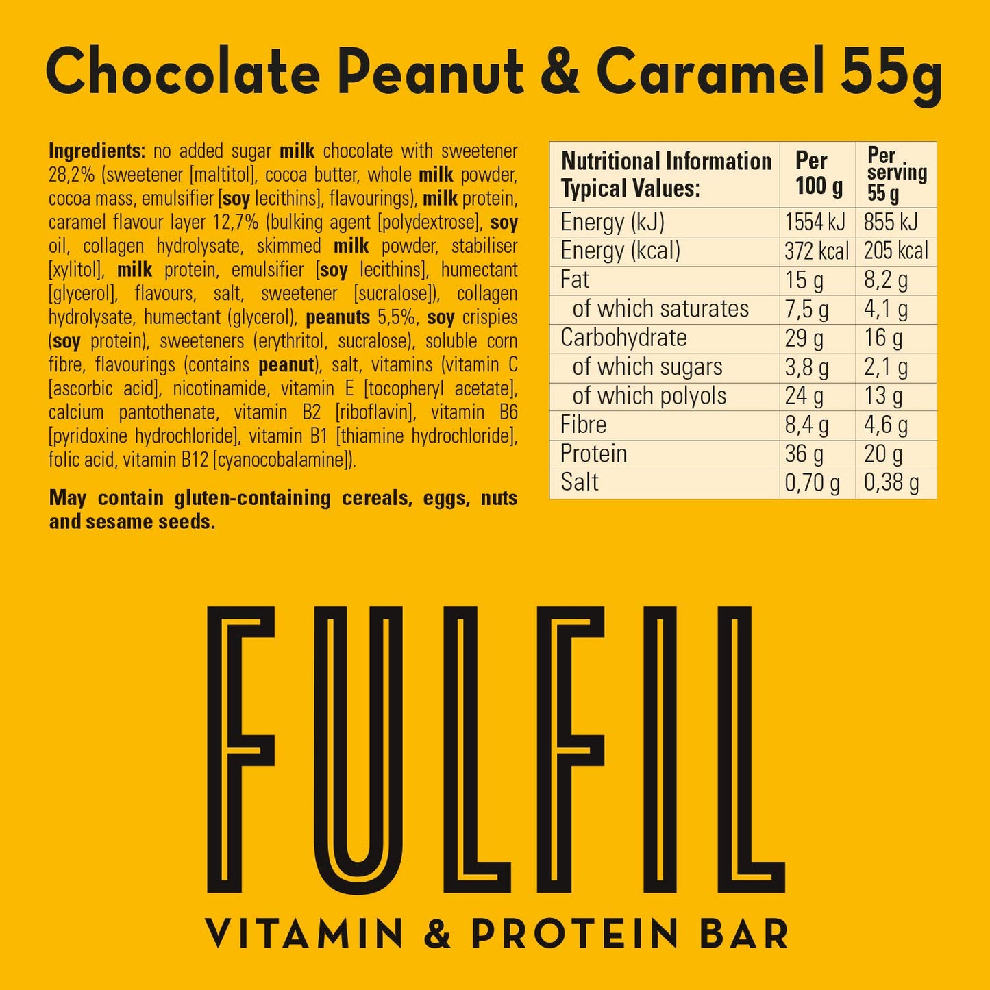 Fulfil Vitamin and Protein Bar (15 x 55 g Bars), Milk Chocolate Crunch Flavour, 20 g High Protein, 9 Vitamins, Low Sugar