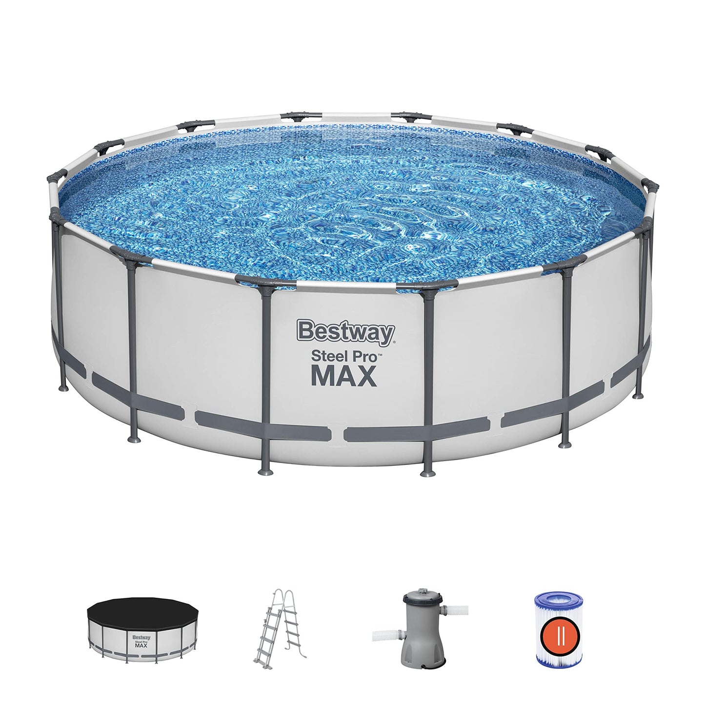 Bestway Steel Pro Max | Runder Rahmenpool mit Filterpumpe, Aufstellpools, grau, 10' 