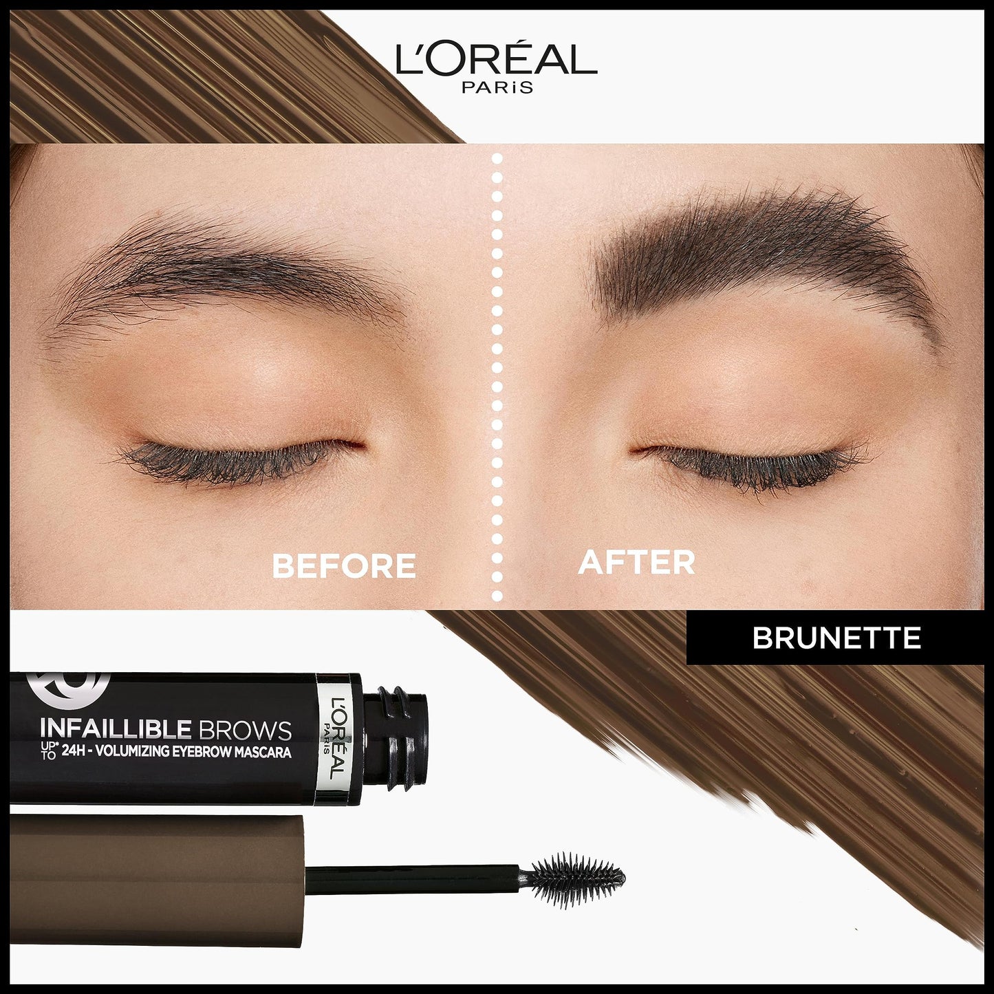 L'Oréal Paris Volumising Brow Mascara, Longwear Brow Gel for Fuller Looking Eyebrows, Up To 24 Hours Wear, Water Resistant, Infallible Brows, 5 ml, Shade: 5.0 Light Brunette